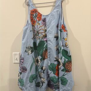 Anthropologie Maeve Light Blue Floral Top with Orange Accent